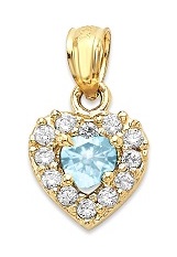 fine gold cubic zirconia heart March birthstone baby charm